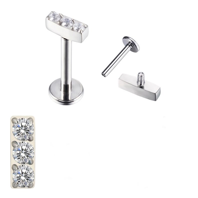 Labret Rectangular 3 Strass Piercing Titanio