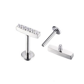 Labret Rectangular 5 strass Piercing Titanio