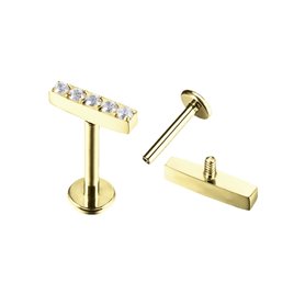 Piercing Labret Rectangular 5 strass en Titanio PVD Oro