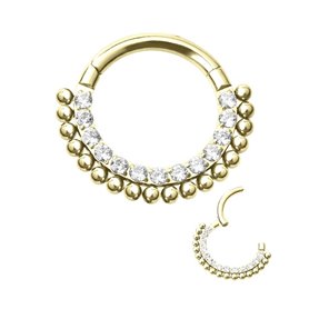 Piercing Anneau Clicker adornado con strass y bolas de titanio PVD Oro