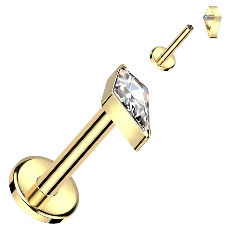 Piercing Labret avec zirconium en losange en Titane PVD Gold Piercing Labret avec zirconium en losange en Titane PVD Gold