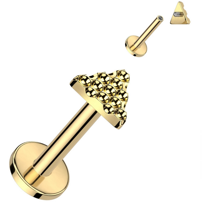 Piercing Labret Triangulaire motif Alvéolé en Titane PVD Gold Piercing Labret Triangulaire motif Alvéolé en Titane PVD Gold