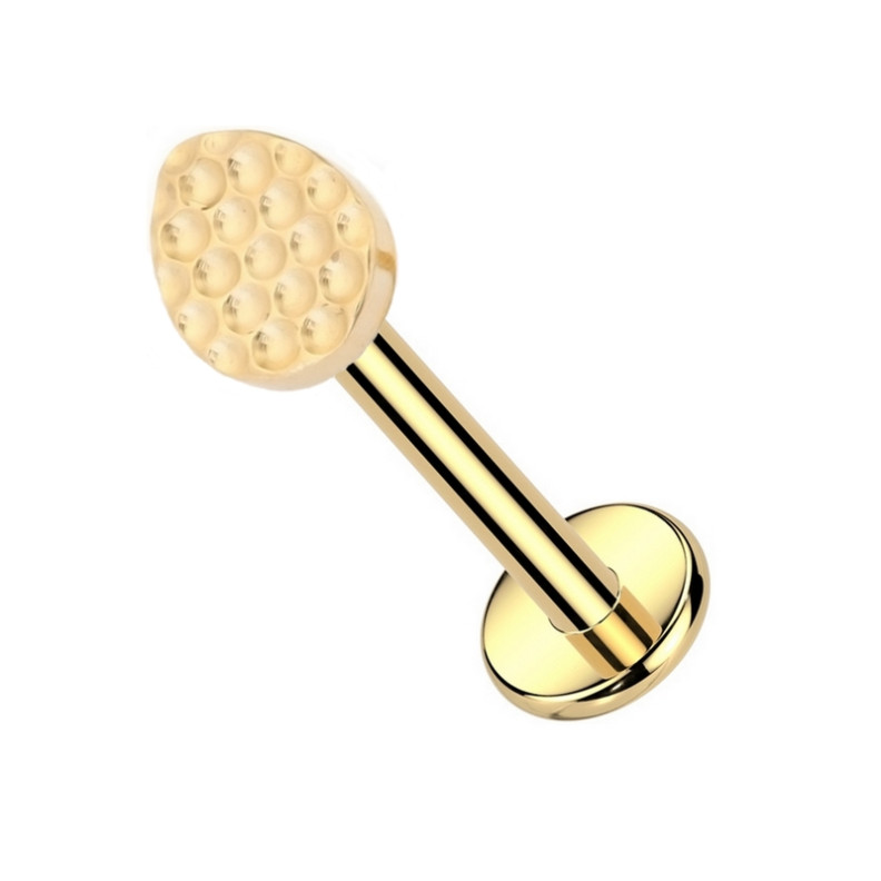 Piercing Labret en forme de goutte motif Alvéolé en Titane PVD Gold Piercing Labret en forme de goutte motif Alvéolé en Titane PVD Gold