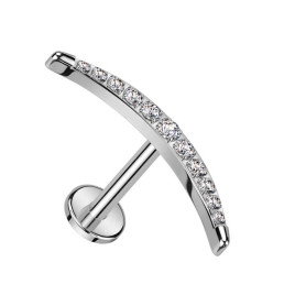 Piercing Labret arqué avec zircons griffés en Titane