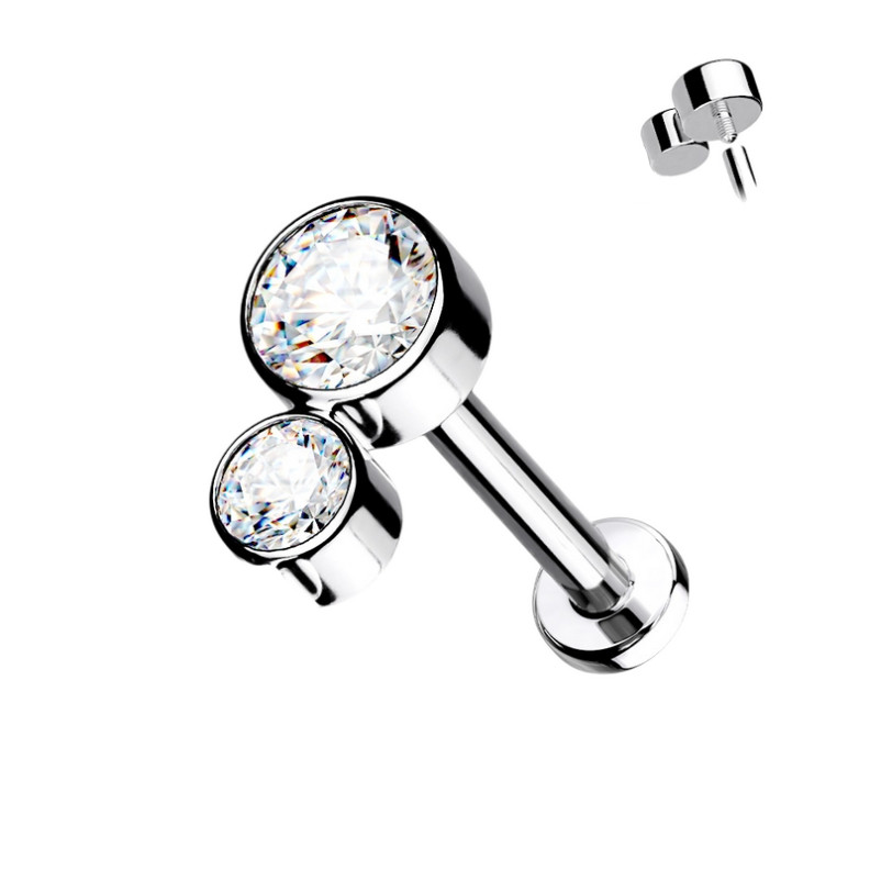 Piercing Labret Double zircons griffés en Titane