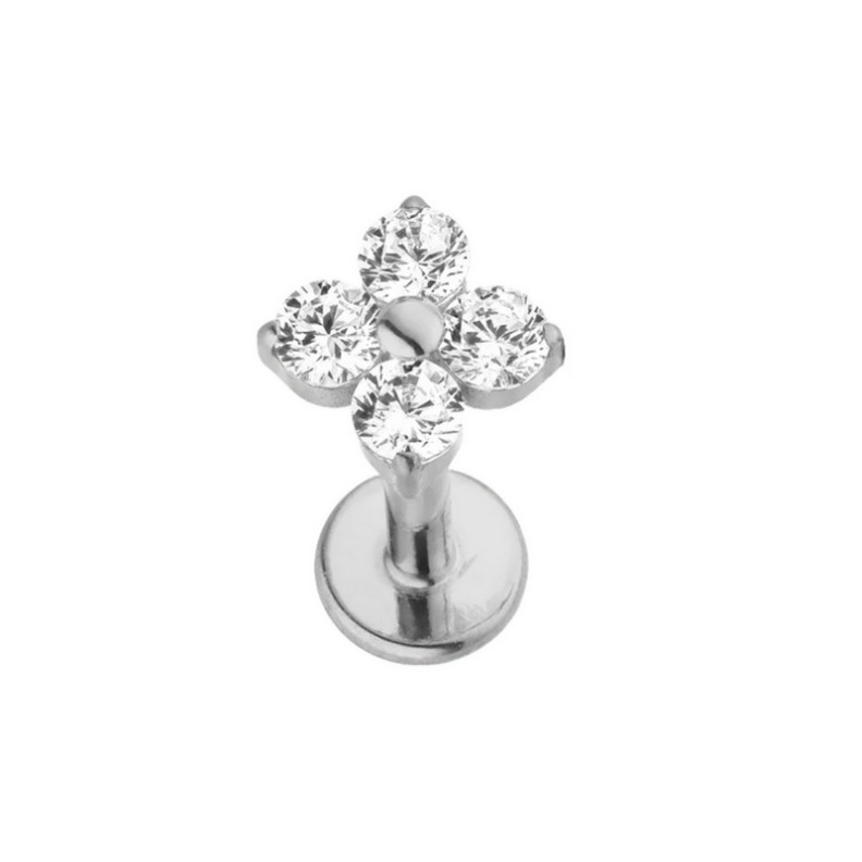 Piercing Labret floral à 4 pétales avec zircons en Titane Piercing Labret floral à 4 pétales avec zircons en Titane