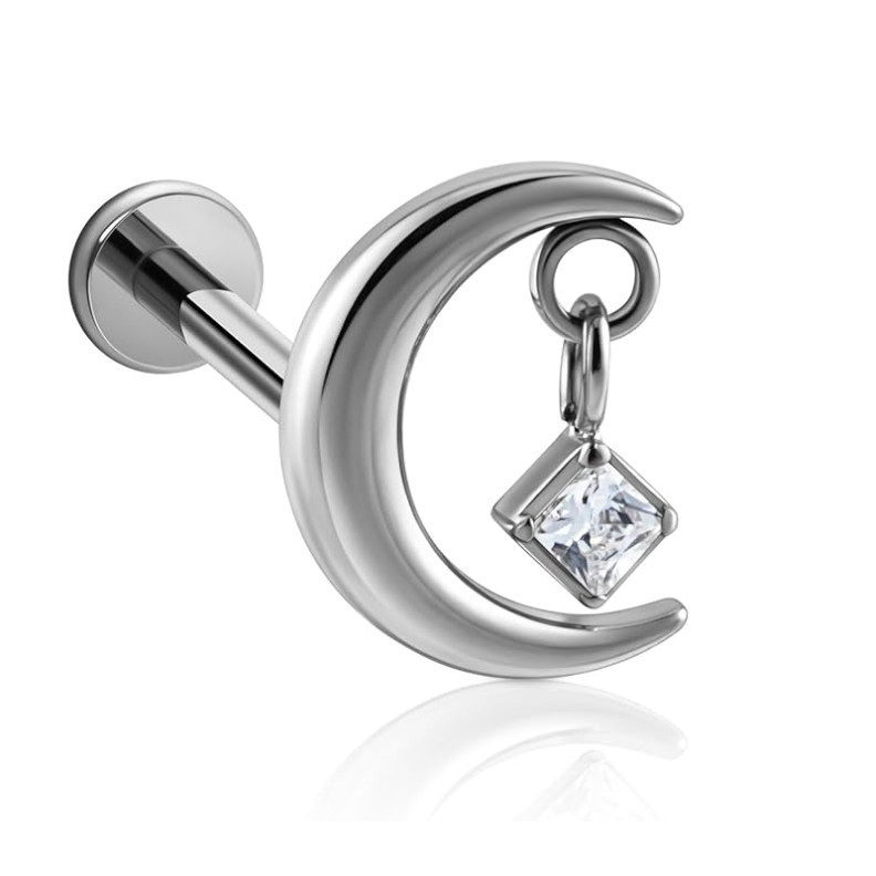 Piercing Labret croissant de lune avec strass en Titane Piercing Labret croissant de lune avec strass en Titane