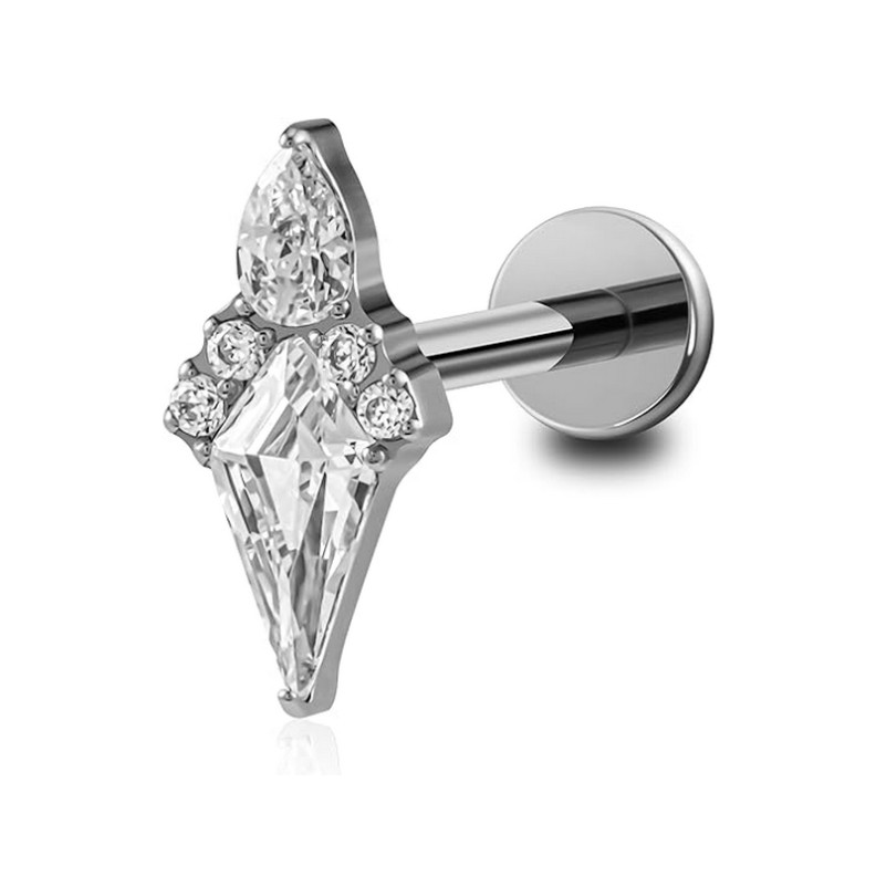 Piercing Labret losange incurvé scintillant en zircons en Titane Piercing Labret losange incurvé scintillant en zircons en Titane