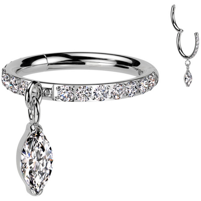 Piercing Anneau Clicker serti de zircons avec un pendentif en marquise en Titane Piercing Anneau Clicker serti de zircons avec un pendentif en marquise en Titane