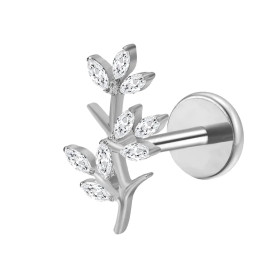 Piercing labret 9 hojas con circonitas en Titanio