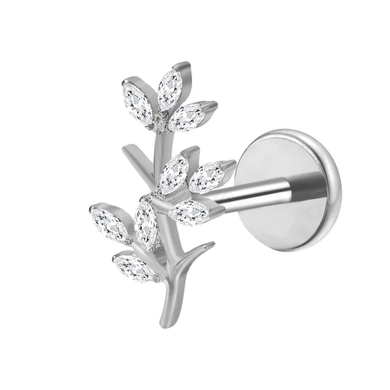 Piercing labret 9 hojas con circonitas en Titanio