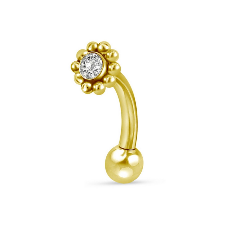 Piercing Barbell courbé style bohème fleur avec zircon en Titane PVD Gold Piercing Barbell courbé style bohème fleur avec zircon en Titane PVD Gold