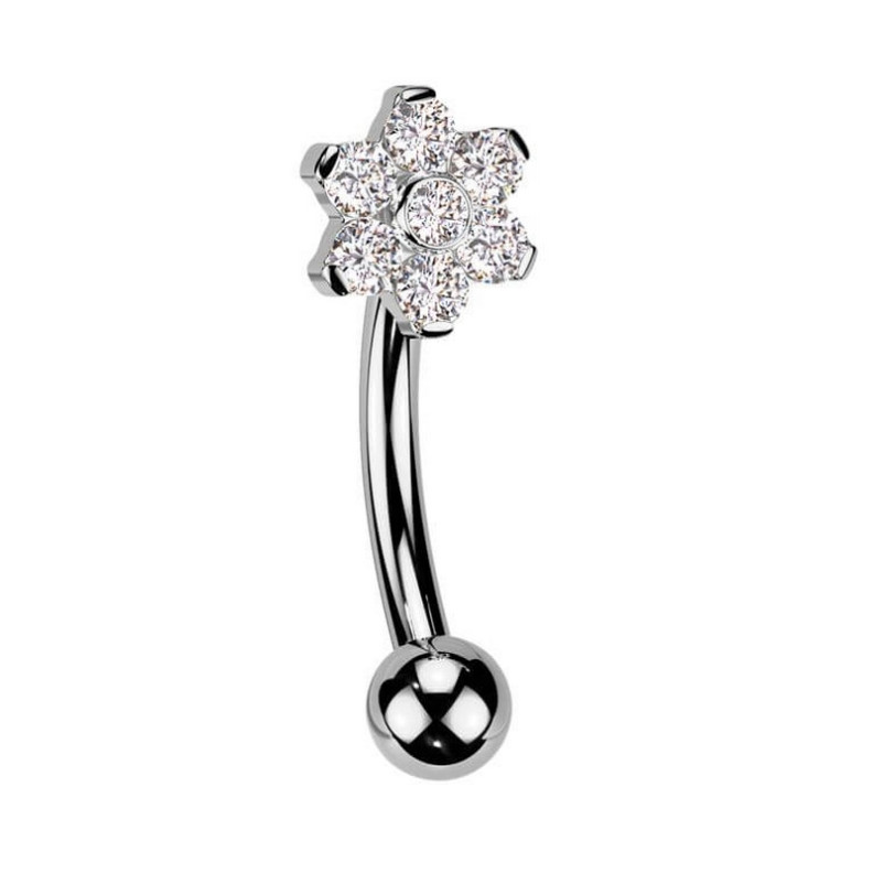 Piercing Barbell courbé design fleur et zircon en Titane Piercing Barbell courbé design fleur et zircon en Titane