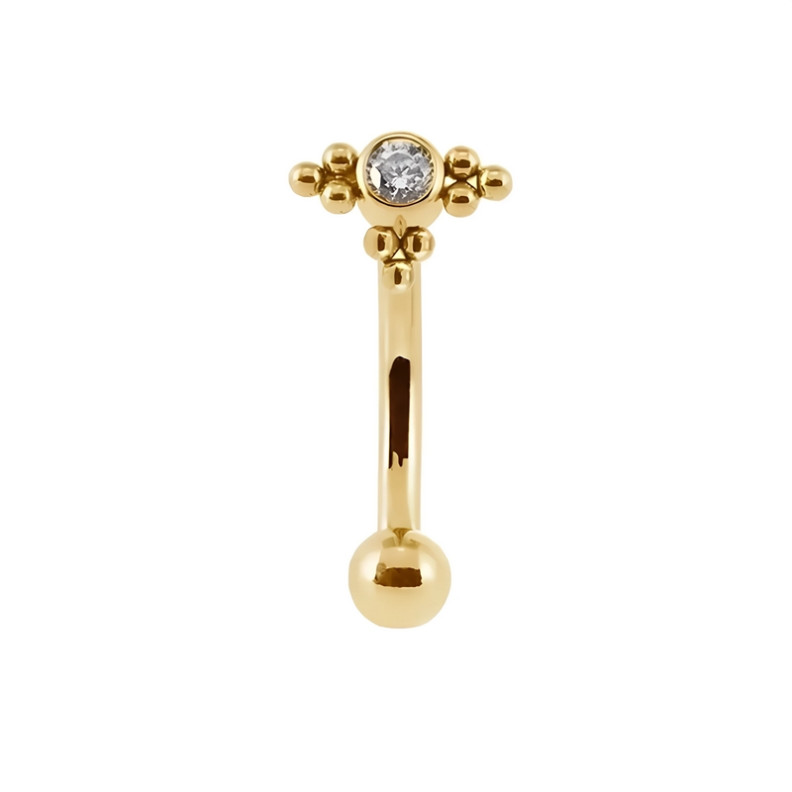 Piercing Barbell courbé cristal avec perles en Titane PVD Gold Piercing Barbell courbé cristal avec perles en Titane PVD Gold